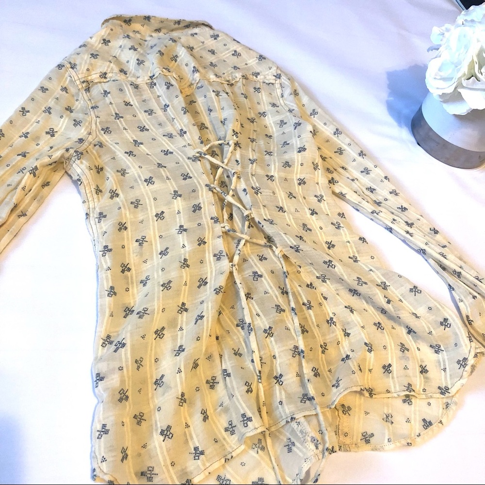 We the free yellow button down small petite shirt - Picture 2 of 3